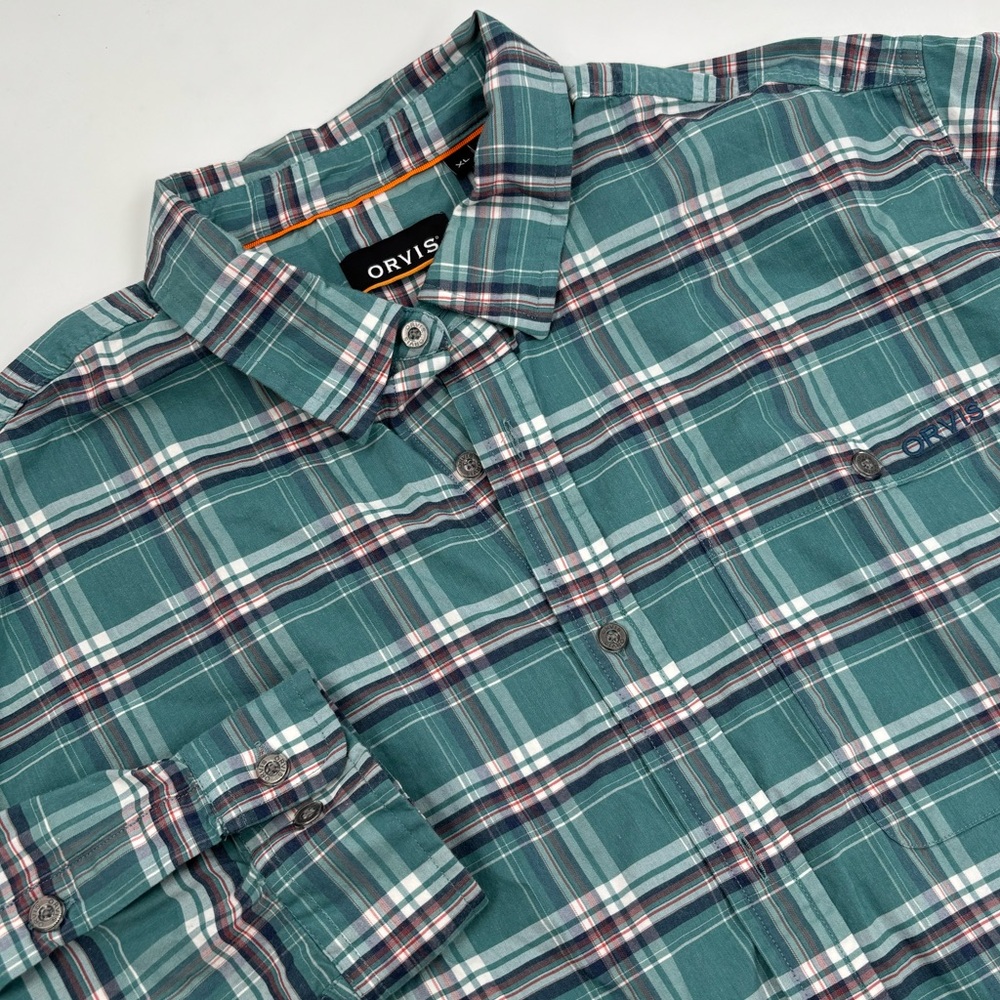 Orvis Men's XL Cotton/Nylon Green Plaid Long Sleeve Button Down‎ Shirt